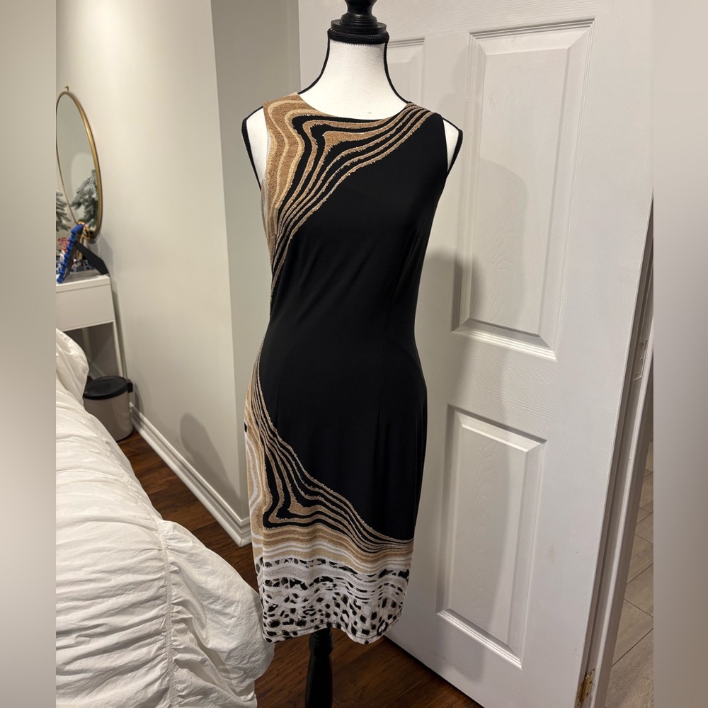 Joseph Ribkoff Abstract Swirl Animal Print Midi Dress Size 4